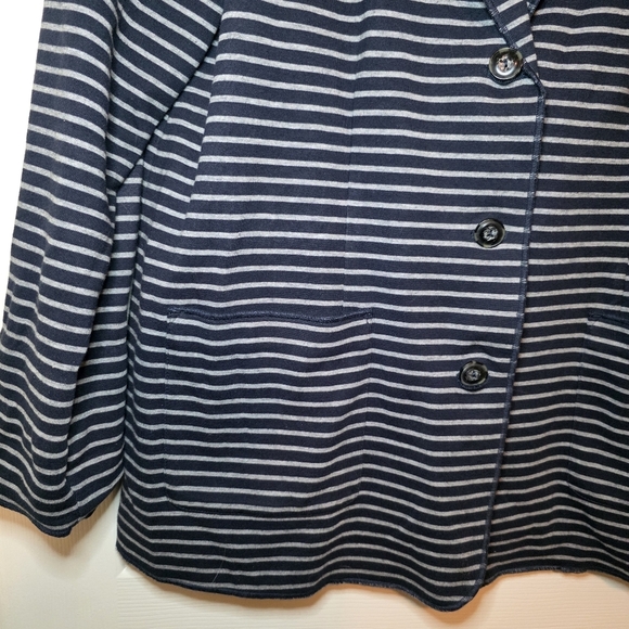 J. Jill Single Breasted Navy Striped Cotton Blend Blazer Jacket Size L - Picture 4 of 10